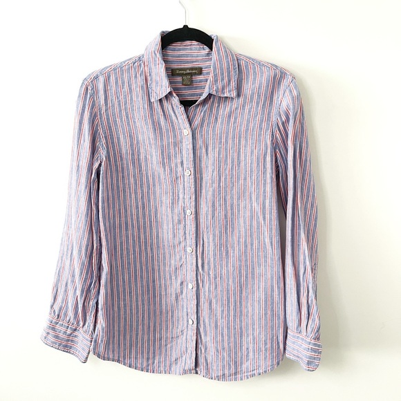 Tommy Bahama Cabana Blue & Red Striped 100% Linen Button Down Shirt Size XS - Picture 5 of 9